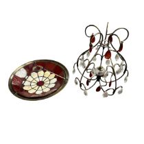 Tiffany Style Lamp Shade in Red and White 35cm plus Chandelier type light fitting with red and clear