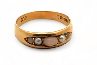 1880s pearl and gem set ring, set in 18ct gold. Size P. Weight 3.56g.