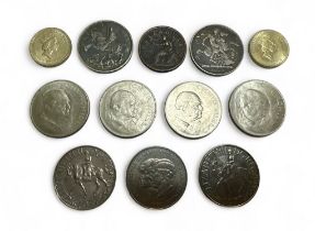 Small range of British coins in mixed condition with crowns 1889, 1935, penny 1807, £2 (2) and a