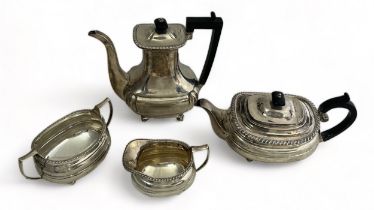 A Four Piece Silver Tea Service - Hallmarked Sheffield 1927 by William Hutton & Sons. Made as a