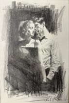 Rob Hefferan (British, b. 1968), original pencil and chalk drawing of a couple, signed lower