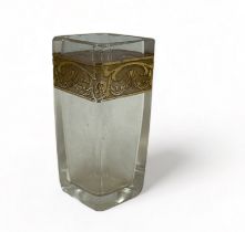 Moser Karlsbad, small art deco diamond shaped posy vase with gilt foliate band design to exterior.