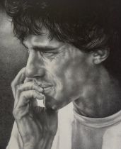 Ayrton Senna portrait b/w print, original Printer's Proof signed by printmaker and dated 12/12/94,