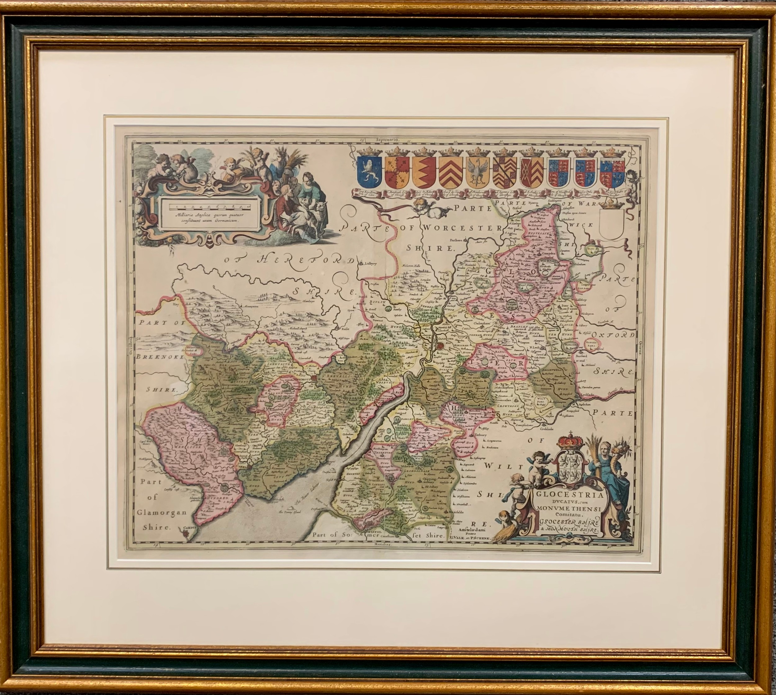 Peter Schenk & Gerard Valk, 17th Century hand-coloured engraved map of Gloucestershire & - Image 4 of 4