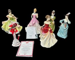 A Collection Of Ceramic Figurines, including 3x Royal Doulton 'Pretty Ladies', Autumn ball, Spring