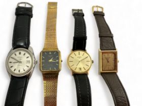 Four Rotary Watches. Includes a quartz Rotary Tank gold plated watch, a quartz Rotary gold plated