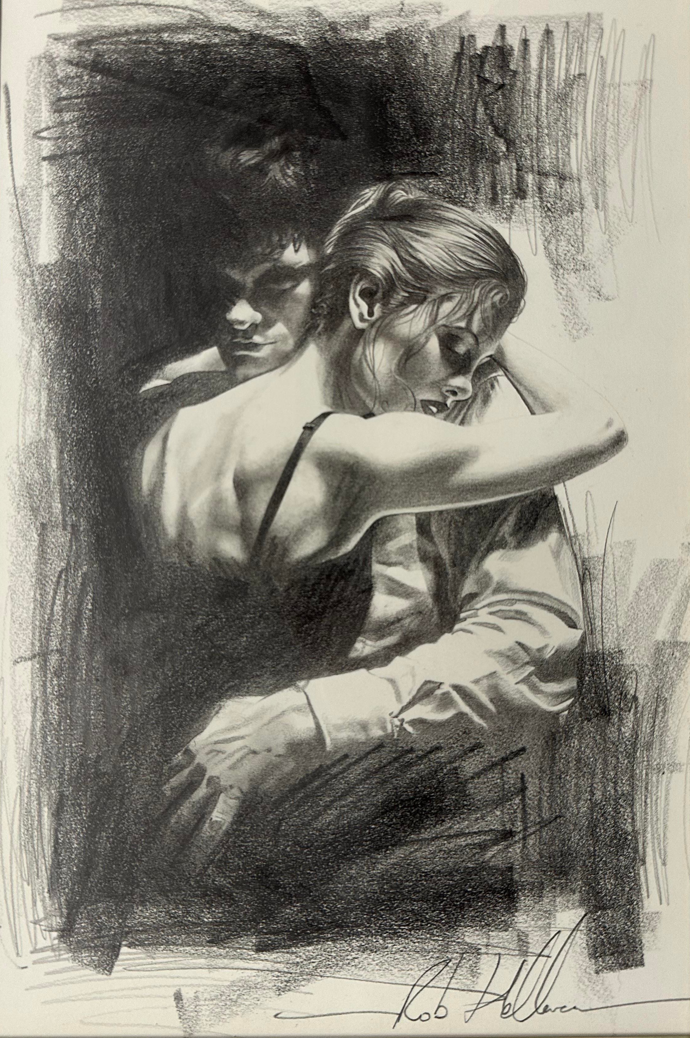 Rob Hefferan (British, b. 1968), original pencil and chalk drawing of a couple embracing, signed