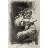 Rob Hefferan (British, b. 1968), original pencil and chalk drawing of a couple embracing, signed