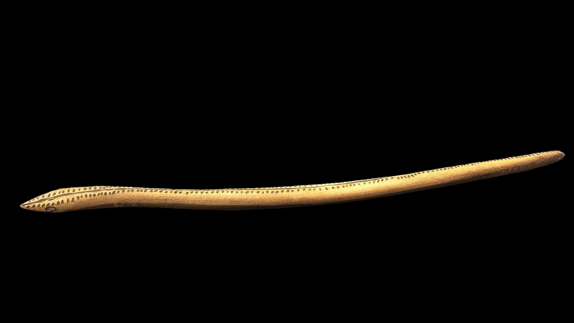 Four Aboriginal Carved Wooden Snakes: The first 92cm in length decorated with poker work dashes - Image 5 of 6