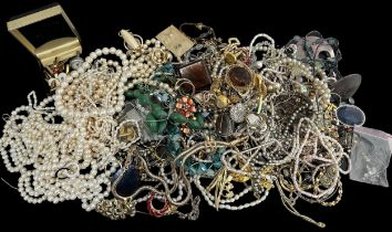 A box of cultured pearl necklaces and costume jewellery