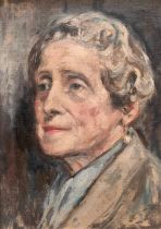 20th Century British competent portrait of a lady, oil on canvas. Unsigned, in carved wooden