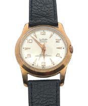 A 1960s Sellita 25 jewel automatic gents wristwatch. Gold plated case, silvered dial with Arabic/