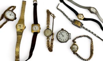 Eight vintage watches by makers including a ticking 15 jewel Omega watch stamped 2326, Avia, Seiko