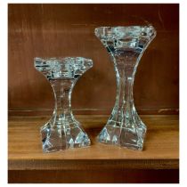 Rogaska, pair of Slovenian crystal candle sticks, etched Rogaska to underside. Heights 15.5cm & 20.