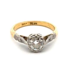 A diamond solitaire ring, stamped 18ct and Plat, size K. Diamond approx 0.36ct, Weight 2.88g.