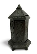 Hexagonal Cast Iron Money Box modelled on a post box marked Bank. Registration number to base