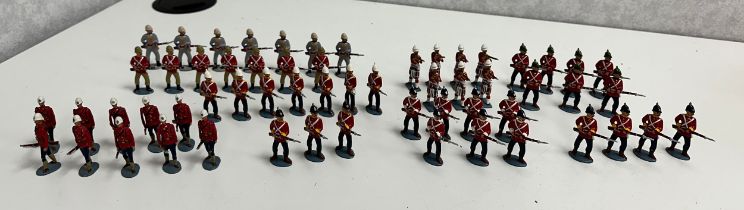 Collection of metal soldiers (59) hand painted in various regimental colours and labelled to bases