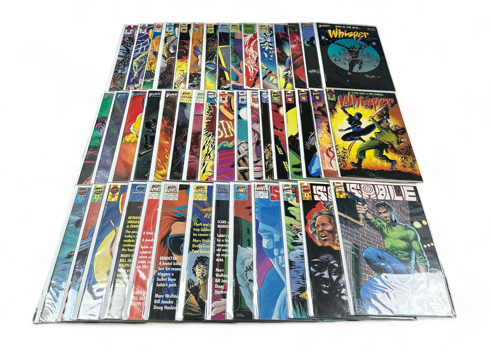 First Comics, Whisper: 1980s Nos 3-13, 14-23, 24-37, (35): Sable: 1980s Nos 2-11, (10): All 45