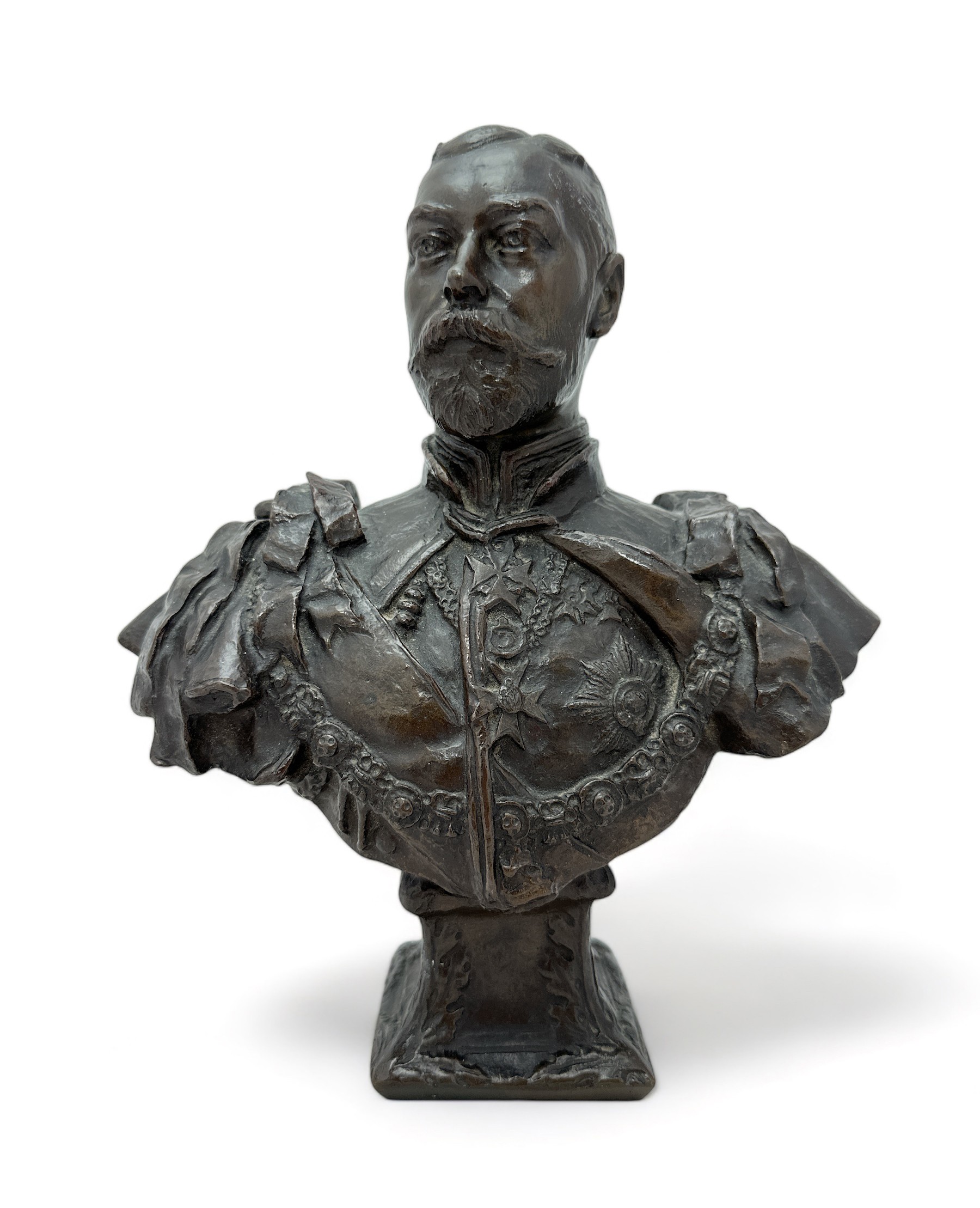 Sydney March (British, 1875-1968), bronze sculptural bust of George V for Elkington & Co, London,