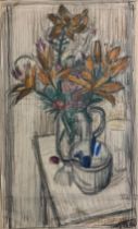 Martin Bloch (1883-1954), pastel and pencil still-life floral drawing on paper. Signed to lower