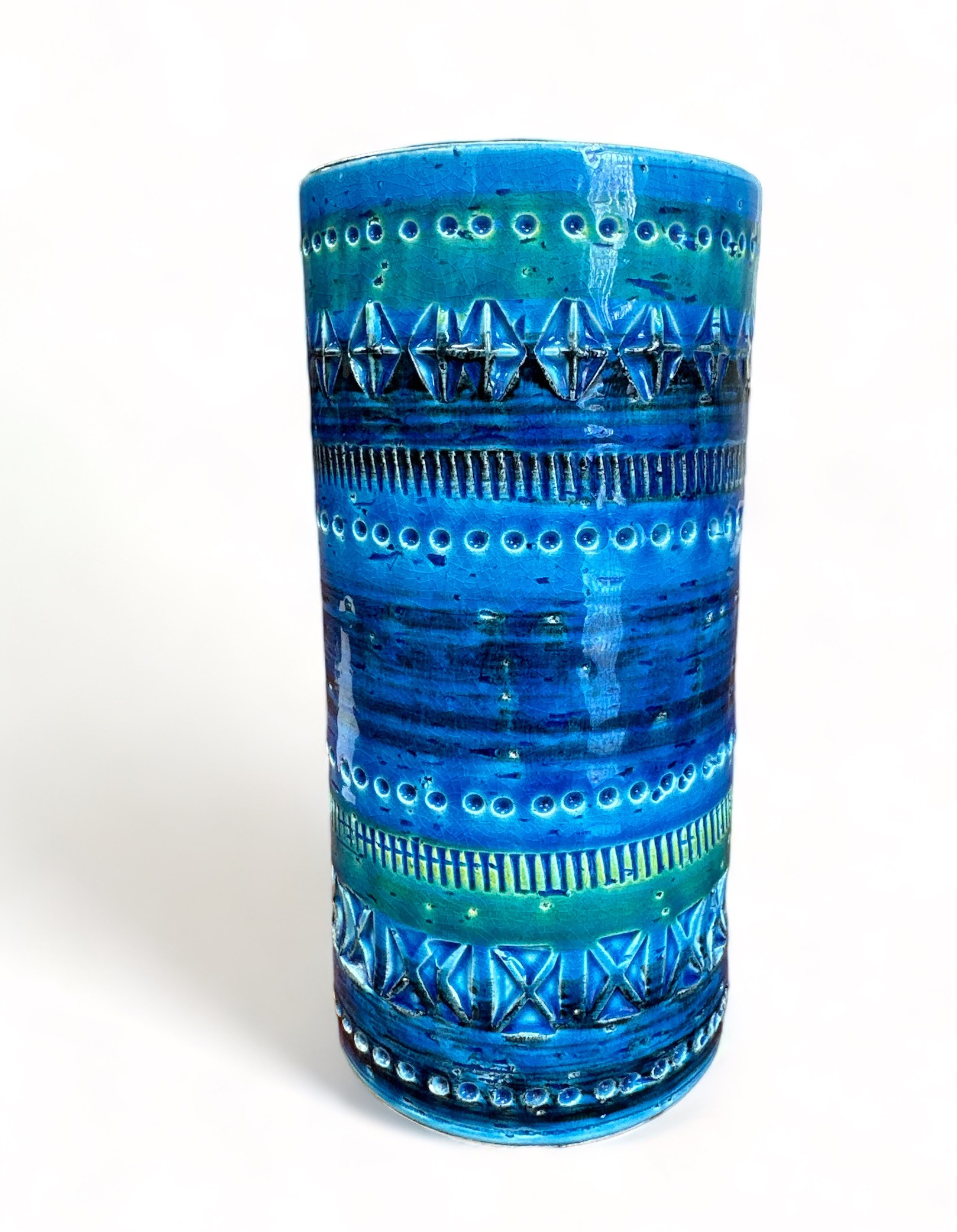 Sardartis Castelsardo, vintage Italian blue studio ceramic vase with banding pattern. Impressed to - Image 2 of 3