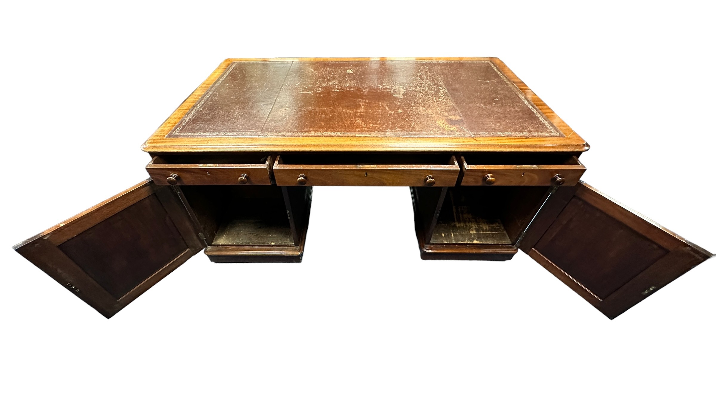 A Victorian double pedestal mahogany partners desk, circa 1860, with tooled red leather writing - Image 3 of 3