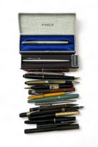 Pen collection, including; Osmiroid 35 18k, Swan 1 14ct, Warranted 14ct (x2), Golden Birmingham,