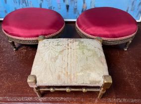 A range of 3 embroidered foot stools.