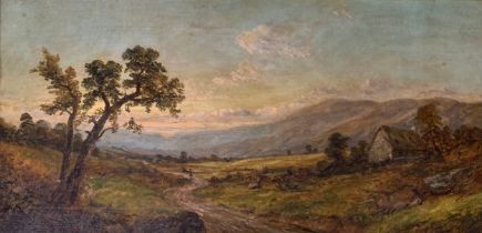 Attributed to William McEvoy (Irish, 1858-1880), large oil on canvas rural landscape. Appears