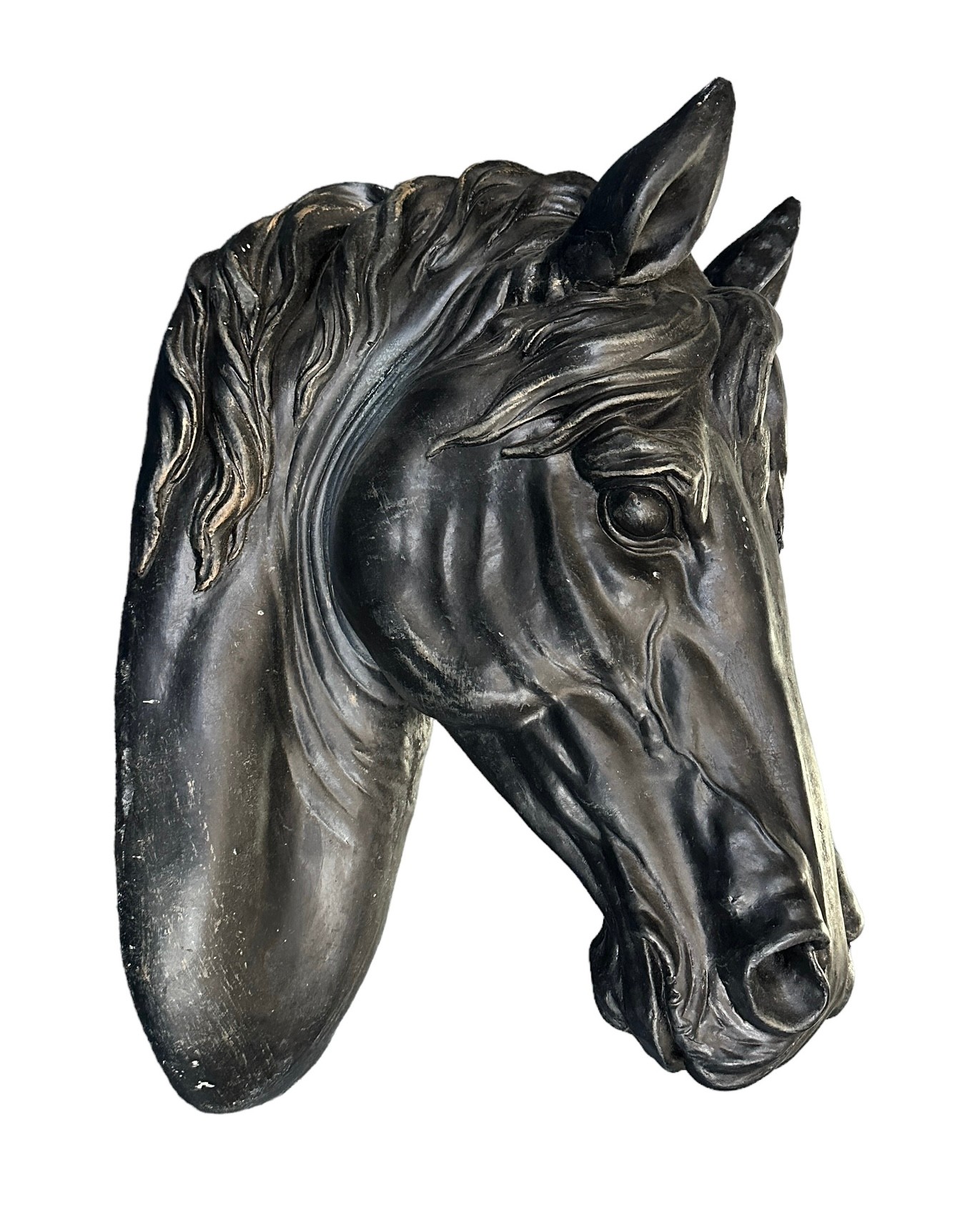 Large unsigned plaster sculpture of a horse’s head. Height 50cm, width 17cm, depth 31cm. Buyer