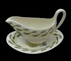 Wedgwood, Wedgwood sauce oat and stand 'Garden' designed by Eric Ravilious, sauce boat printed