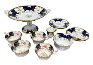 Coalport Batwing pattern partial tea service comprising of a comport, sugar bowl, four teacups,