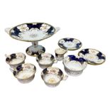 Coalport Batwing pattern partial tea service comprising of a comport, sugar bowl, four teacups,