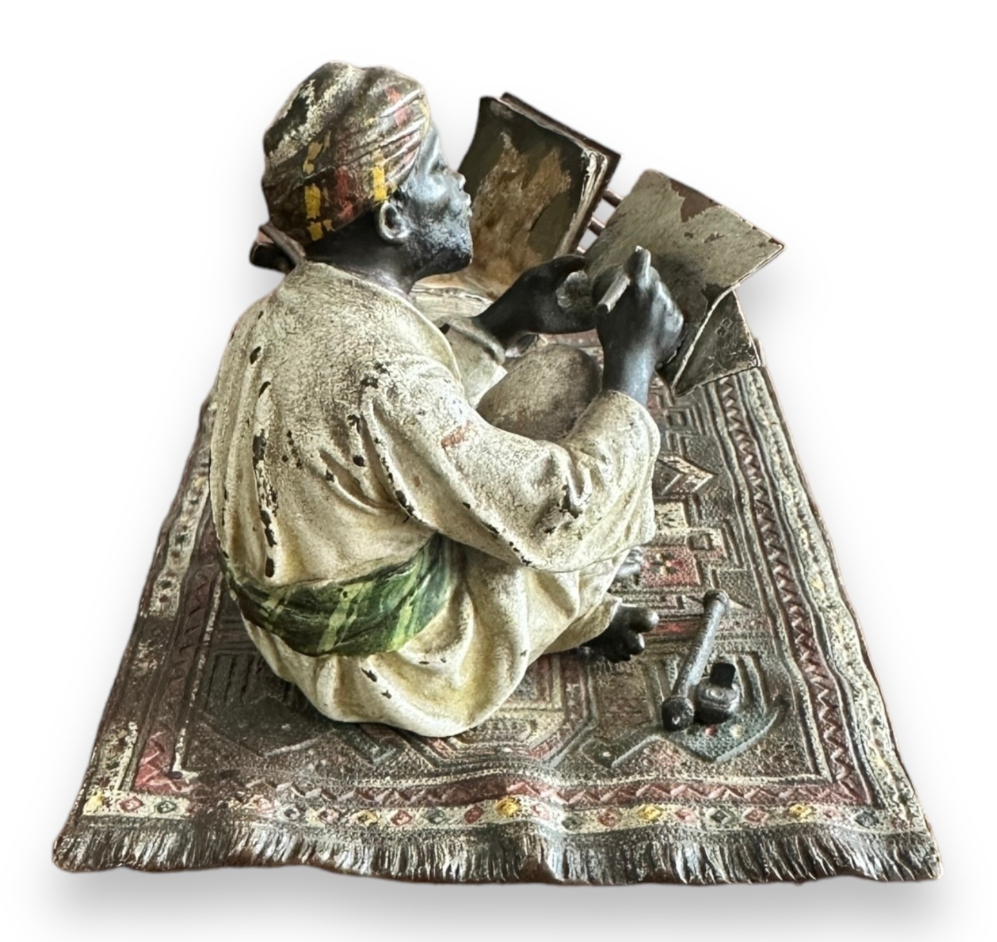 Franz Bergman (Austrian, 1861-1936), late 19th century, cast as an Arab scribe seated on a carpet, - Image 4 of 5