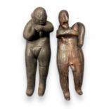 Traditional pair of African fertility sculptural figures / figurines, likely made of rubber and