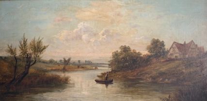 William McEvoy (Irish, 1858-1880), large oil on canvas of a rural riverside landscape. Signed to