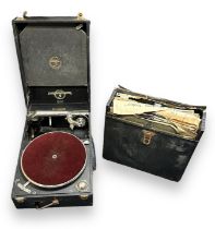 Columbia Viva-Tonal Grafonola, Portable Gramophone with Records. Grafonola numbered 201, in good