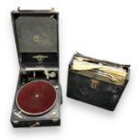 Columbia Viva-Tonal Grafonola, Portable Gramophone with Records. Grafonola numbered 201, in good