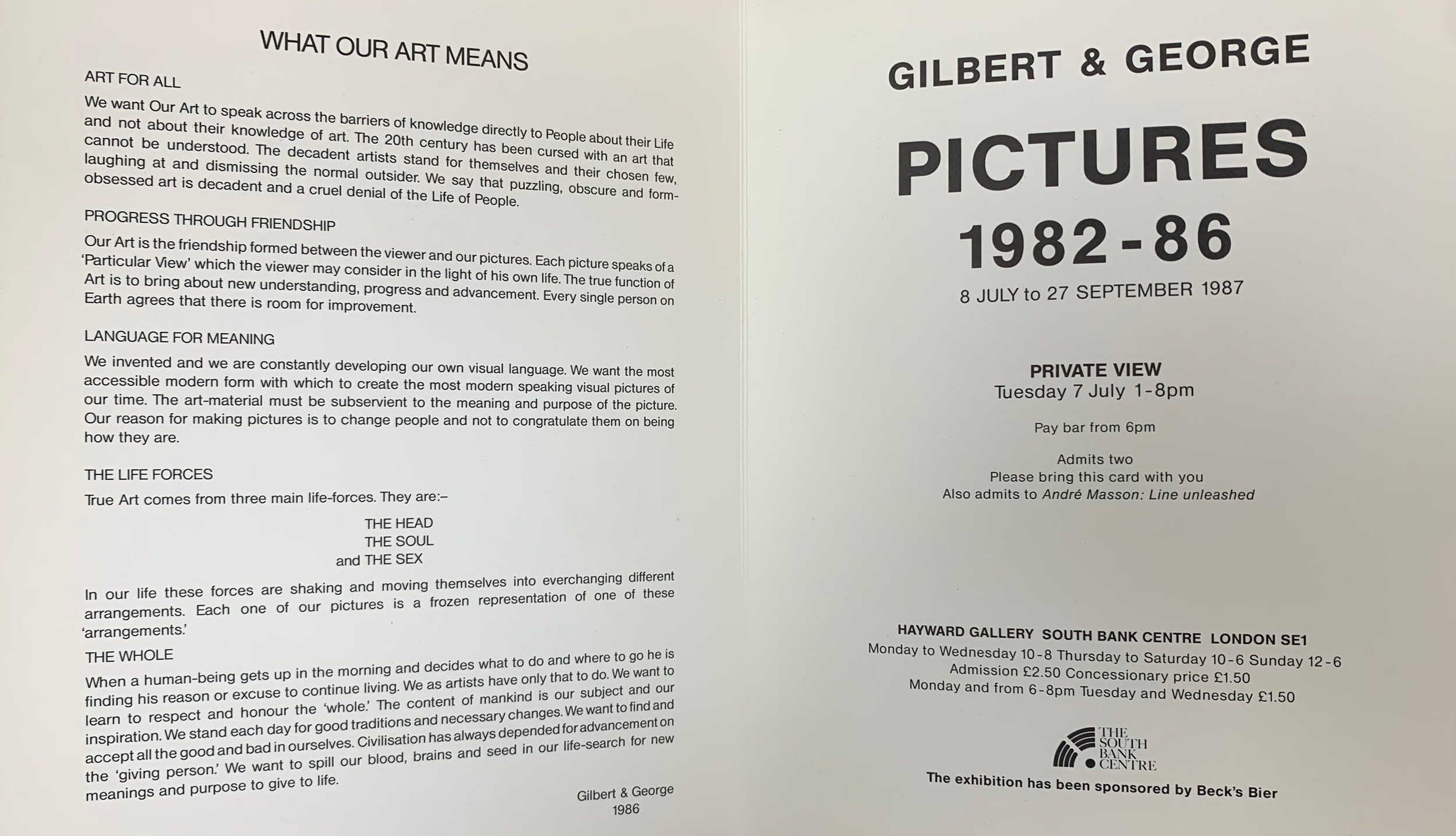 Gilbert and George (British, b. 1942/1943), Gilbert & George - Hayward Gallery - 1987 - Original - Image 3 of 3