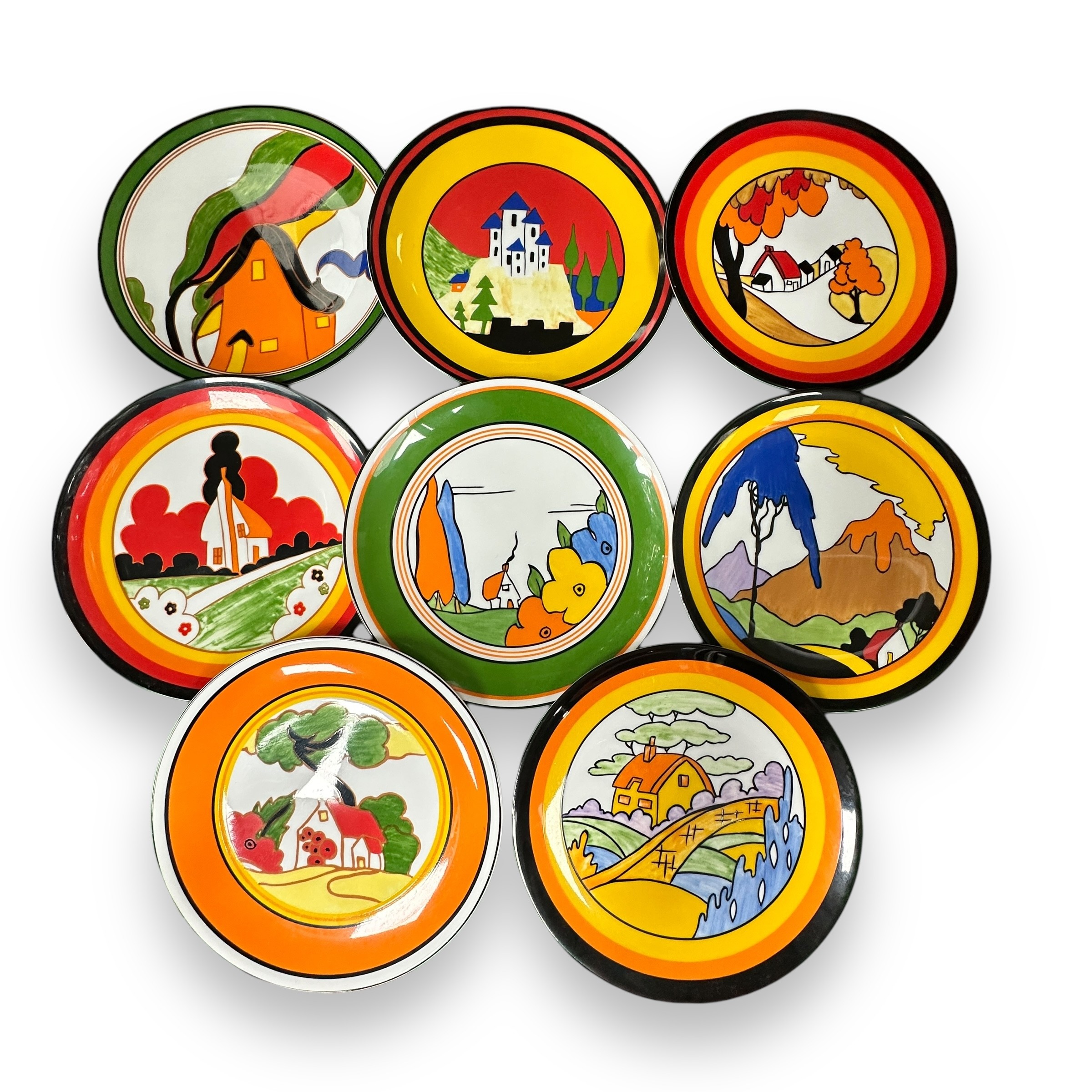 Wedgwood for Bradex, eight reproduction Clarice Cliff collector’s plates, to include; Red Roofs,