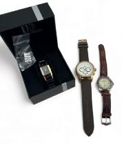 Three watches - A boxed Danish Design watch with tungsten case, spare link, no IV65Q805. A Softech