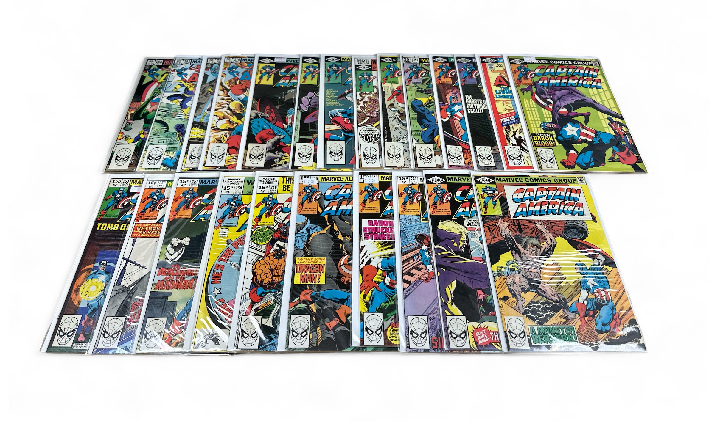 Captain America 1980s Nos 244-256, 259, 261, 262, 266, 267, 270, 272, 276, 277, 282, 283: All 24