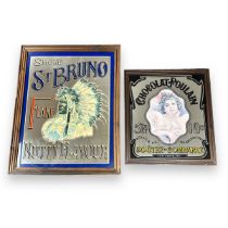 Vintage Mirror Signs. Chocolat Poulain and St. Bruno Flake Tobacco. Both signs framed, no damage