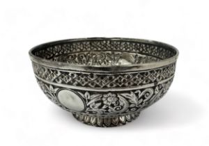 A repousse Victorian silver bowl with marks for The Goldsmiths Alliance Ltd, 1887. Also stamped