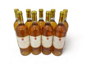 Nine bottles of dessert wine- Chateau Lamothe Guignard Sauternes 1996, 2e Grand Cru Classé. Damage