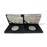 A pair of Royal Mint 2011 Henry VIII 5oz commemorative silver medallions in boxes of issue with