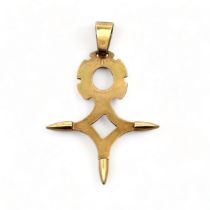 An African pendant formed in the symbol of the Tuareg tribe. Unmarked but tests as 9ct using XFF.