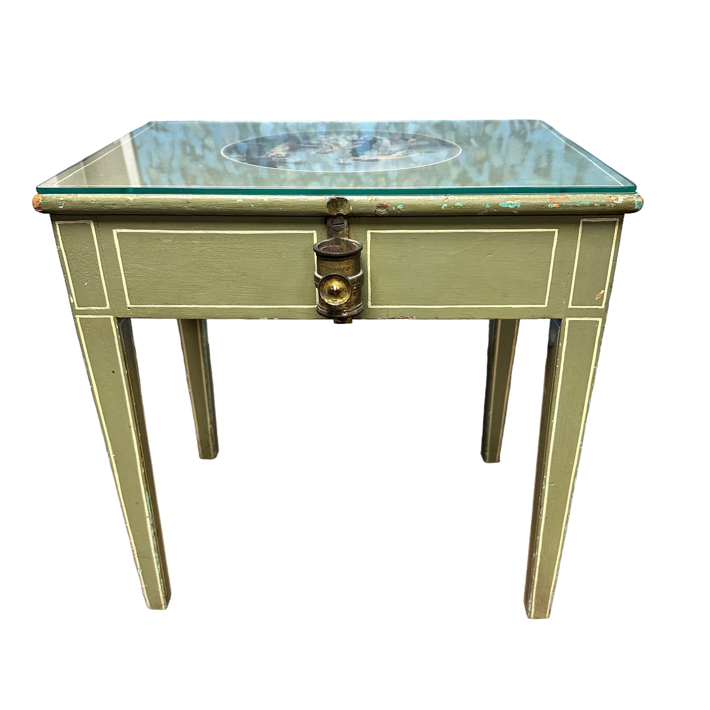 Early 19th Century painted sewing table, formerly with pole screen. 40 x 28 x 40cm. - Image 4 of 5