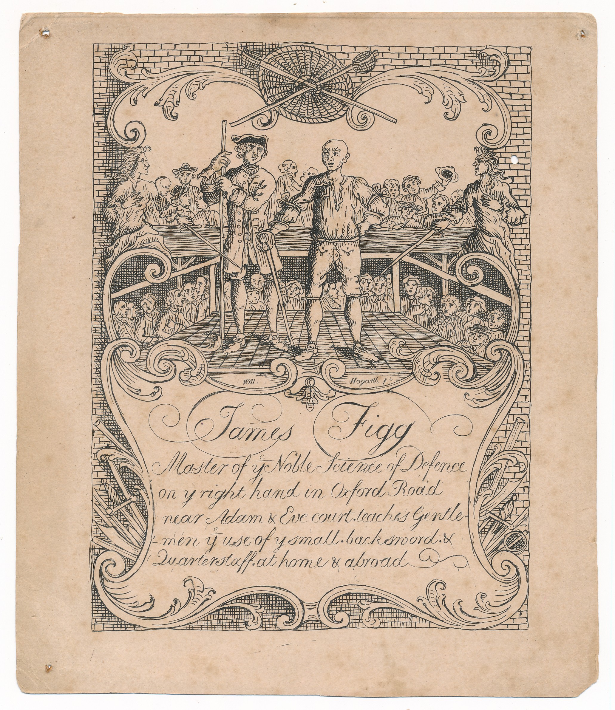 Early trade card of James Figg "Master of the Noble Science of Defence", by Anna Maria, Ireland,