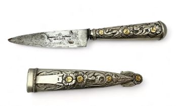 A 19th Century silver Gaucho knife by H.Boker, Solingen maked 'Arbolito' on the blade. The 800